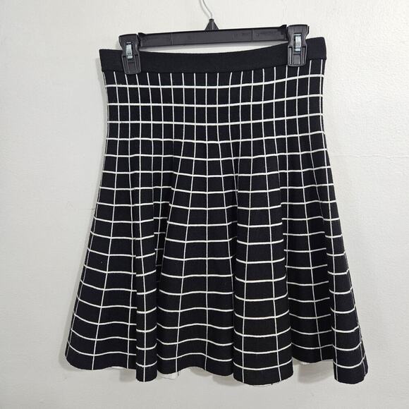Carmen Marc Valvo Grid Knit Stretch Flare BlackWhite High Waist Skirt Small - Picture 2 of 4